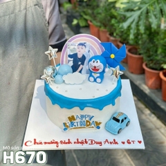 Bánh kem H670 chủ đề Doremon và xe hơi năng động cho bé trai