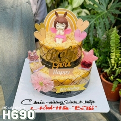 Bánh sinh nhật bông lan trứng muối H690 hai tầng Baby Girl bé thỏ hồng