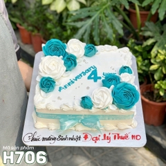 Bánh kem H706 – Kỷ niệm Anniversary tone màu xanh trắng thanh lịch