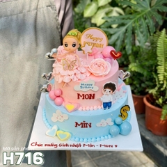 Bánh kem H716 tầng hồng xanh trang trí búp bê và phụ kiện dễ thương