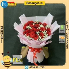 Bó hoa tươi FL18 hoa hồng đỏ mix hoa bi