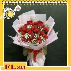 Bó hoa tươi FL20 hồng đỏ cùng hoa baby