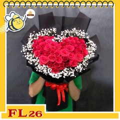Bó hoa tươi FL26 rất nhiều hoa hồng tạo trái tim viền nhiều hoa bi