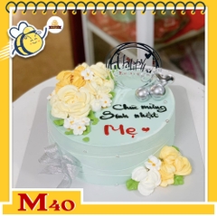 Bánh kem M40 nền xanh bắt hoa màu vàng tươi thắm tặng mẹ yêu