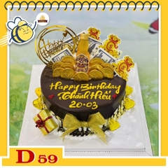 Mẫu bánh kem đẹp D59 phủ socola cắm phụ kiện tiền vàng đôla