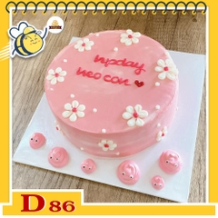 Mẫu bánh kem đẹp D86 nền hồng hoa trắng hài hước