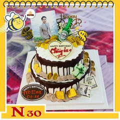 Bánh kem N30 bánh sinh nhật 2 tầng tiền vàng đô la in ảnh gắn trên bánh