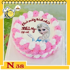 Bánh kem N38 in hình công chúa Elsa viền bánh hồng cho bé gái