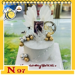 Bánh kem N97 màu xám phụ kiện công chúa quý xờ tộc in ảnh cùng vương miện