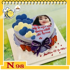 Bánh kem N98 trái tim màu xanh tím in ảnh chân dung thú vị