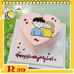 Bánh kem R39 khuôn trái tim màu hồng vẽ hình chibi couple ngọt ngào