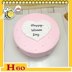 Bánh kem phụ nữ 20/10 H60 nền hồng vẽ trái tim trắng xinh xắn