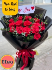 Bó hoa tươi H86 hoa hồng 15 bông