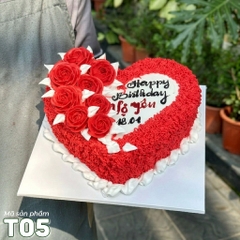 Bánh kem trái tim T05 đỏ rực tình yêu nồng cháy bắt hoa nửa bên ngọt ngào
