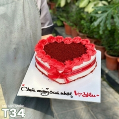 Bánh kem T34 trái tim đỏ trắng phủ bột red velved đơn giản xinh yêu