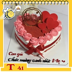 Bánh kem T41 trái tim màu đỏ trắng có bột đỏ red velved tặng ai cũng thích
