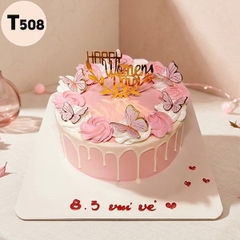Bánh kem 8/3 T508 tone hồng pastel và những cánh bướm bay bổng