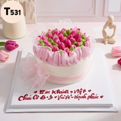 Bánh kem 8/3 T531 giỏ hoa Tulip hồng pastel ngọt ngào quyến rũ