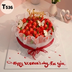 Bánh kem 8/3 T536 giỏ hoa Tulip đỏ rực rỡ và bướm vàng quý phái