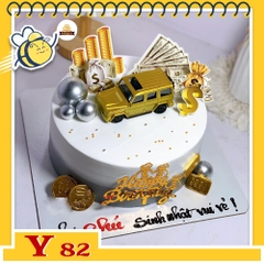 Bánh kem Y82 sang trọng với chiếc xe oto cùng tiền vàng đô la chúc phú quý