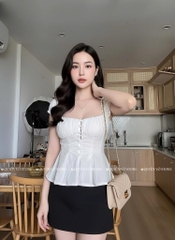 Áo ôm babydoll nút bọc - TRƠN TRẮNG