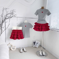 Set áo thun ôm body thêu x chân váy tầng