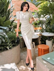 Đầm lụa phối ren hở vai