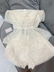 Set áo ren trễ vai hoa thắt nơ