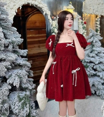 Đầm Babydoll nhung đỏ kim sa