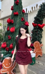 Đầm ren ôm body trễ vai - Đỏ