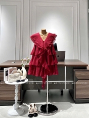 Đầm babydoll đỏ bèo tầng
