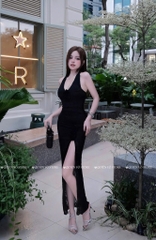 Đầm ôm body cổ yếm dáng dài - Đen