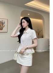 Áo sơ mi babydoll sọc kem