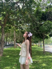Set áo hoa cổ yếm chân váy ren