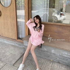 Set áo thun cổ v chân váy nhún Hồng