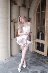 Set áo 2 dây chân váy bí nude tiểu thư