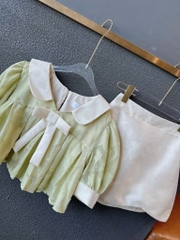 Set áo ren xanh cổ sen Babydoll x chân váy