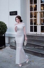 Đầm ôm body trễ vai dáng dài - Trắng