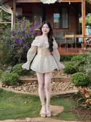 Set áo voan nude 2 dây trễ vai tay loe