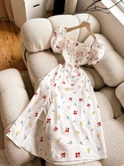 Đầm midi nude in hoa
