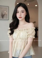 Áo nhún babydoll hoa vàng