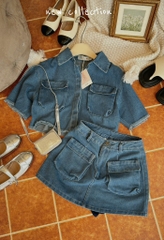 Set sơ mi jean tưa chân váy