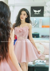 Đầm tơ 2 dây hoa ngực đính đá - (Freesize dưới 54kg)