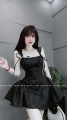 Đầm 2 dây bản cột nơ - Đen