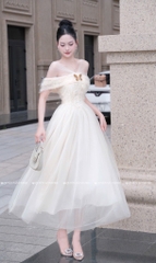 Đầm trễ vai xòe dáng dài