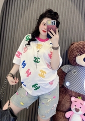 Set bộ áo thun thêu nhung chanel x quần jean