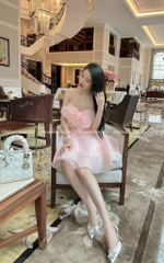 Đầm tơ 2 dây hoa ngực đính đá - (Freesize dưới 54kg)