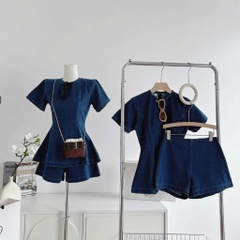 Set jean áo peplum quần short