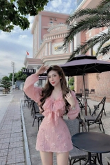 Set áo hồng bèo x chân váy kết hoa