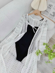 Set bikini khoác ren lưới dài